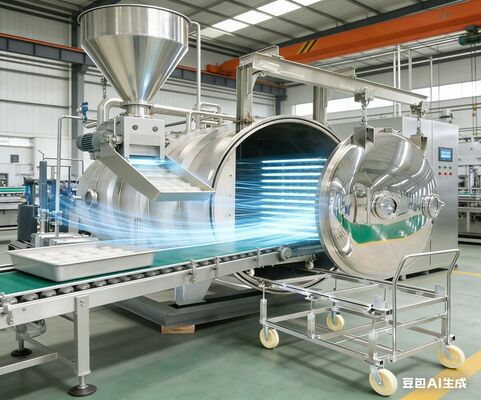 Mesin Pengering beku kelas komersial 100-150KG Per Batch untuk Daging, Seafood & Herbal Pengeringan Cepat dengan Sistem CIP & Low Maintenance