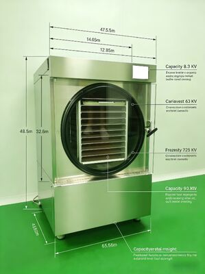 Tegangan 220V1PH5060HZ Mini freeze dryer dengan kisaran suhu minus 50 sampai plus 90 derajat Celcius ideal untuk dehidrasi makanan dan laboratorium