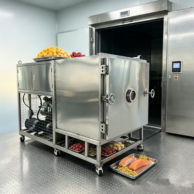 Ukuran ruangan 1800 1700 1300mm Pengering beku sayuran yang menawarkan kapasitas batch 100Kg yang disesuaikan untuk larutan pengeringan sayuran