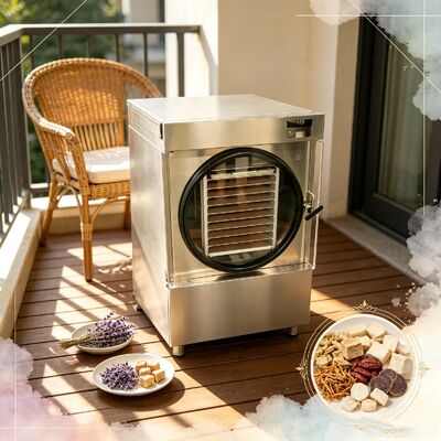 20 sampai 25kg Kapasitas Freeze Dryer Rumah Dengan Shell SUS304 Stainless Steel dan Dua Tahap Baosi Vacuum Pump untuk Konservasi Makanan